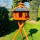 DARLUX Vogelfutterhaus XL Sechseck Vogelhaus aus Holz mit Ständer Braun/ Blau Garten Vogelfutterhaus Wetterfest