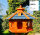 DARLUX Vogel Futter Haus XL Futterstelle Sechseck aus Holz Vogelhaus Braun/ Blau Vogelfutterhaus Wetterfest