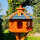 DARLUX Vogel Futter Haus XL Futterstelle Sechseck aus Holz Vogelhaus Braun/ Blau Vogelfutterhaus Wetterfest