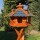 DARLUX Vogel Futter Haus XL Futterstelle Sechseck aus Holz Vogelhaus Braun/ Blau Vogelfutterhaus Wetterfest