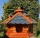 DARLUX Vogel Futter Haus XL Futterstelle Sechseck aus Holz Vogelhaus Braun/ Blau Vogelfutterhaus Wetterfest