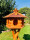 DARLUX Vogel Futter Haus XL Futterstelle Sechseck Holz mit Ständer Braun/ Rot  Garten Vogelfutterhaus Wetterfest