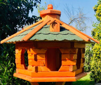 DARLUX Vogelfutterhaus XL Sechseck Vogelhaus aus Holz Braun/ Grün Futterstelle Vogelfutterhaus Wetterfest