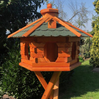 DARLUX Vogelfutterhaus XL Sechseck Vogelhaus aus Holz Braun/ Grün Futterstelle Vogelfutterhaus Wetterfest
