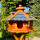 DARLUX Vogel Futter Haus L Sechseck Holz Vogelhaus Futterstelle Braun/ Blau Garten Vogelfutterhaus Wetterfest