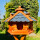 DARLUX Vogel Futter Haus L Sechseck Holz Vogelhaus Futterstelle Braun/ Blau Garten Vogelfutterhaus Wetterfest