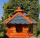 DARLUX Vogel Futter Haus L Sechseck Holz Vogelhaus Futterstelle Braun/ Blau Garten Vogelfutterhaus Wetterfest