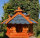 DARLUX Vogel Futter Haus L Sechseck Holz Vogelhaus Futterstelle Braun/ Blau Garten Vogelfutterhaus Wetterfest
