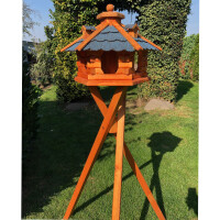 DARLUX Vogel Futter Haus L Sechseck Holz Vogelhaus mit Ständer Braun/ Blau Garten Vogelfutterhaus Wetterfest
