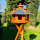 DARLUX Vogel Futter Haus L Sechseck Holz Vogelhaus mit Ständer Braun/ Blau Garten Vogelfutterhaus Wetterfest