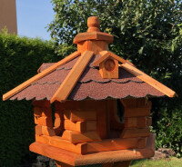 DARLUX Vogel Futter Haus L Sechseck Holz Vogelhaus Futterstelle Braun/ Rot Garten Vogelfutterhaus Wetterfest