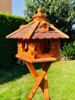 DARLUX Vogel Futter Haus L Sechseck Holz Vogelhaus mit Ständer Braun/ Rot Garten Vogelfutterhaus Wetterfest