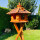 DARLUX Vogel Futter Haus L Sechseck Holz Vogelhaus mit Ständer Braun/ Rot Garten Vogelfutterhaus Wetterfest