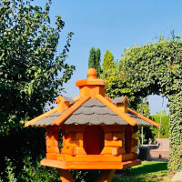 DARLUX Vogel Futter Haus L Sechseck Holz Vogelhaus Futterstelle Braun/ Schwarz Garten Vogelfutterhaus Wetterfest