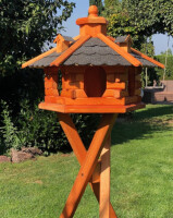DARLUX Vogel Futter Haus L Sechseck Holz Vogelhaus mit Stände Braun/ Schwarz Garten Vogelfutterhaus Wetterfest