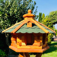 DARLUX Vogel Futter Haus L Sechseck Holz Vogelhaus Futterstelle Braun/ Grün Garten Vogelfutterhaus Wetterfest