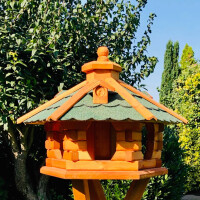 DARLUX Vogel Futter Haus L Sechseck Holz Vogelhaus Futterstelle Braun/ Grün Garten Vogelfutterhaus Wetterfest