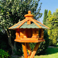 DARLUX Vogel Futter Haus L Sechseck Holz Vogelhaus Futterstelle Braun/ Grün Garten Vogelfutterhaus Wetterfest