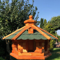 DARLUX Vogel Futter Haus L Sechseck Holz Vogelhaus Futterstelle Braun/ Grün Garten Vogelfutterhaus Wetterfest