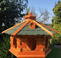 DARLUX Vogel Futter Haus L Sechseck Holz Vogelhaus Futterstelle Braun/ Grün Garten Vogelfutterhaus Wetterfest