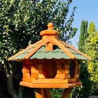DARLUX Vogel Futter Haus L Sechseck Holz Vogelhaus Futterstelle Braun/ Grün Garten Vogelfutterhaus Wetterfest