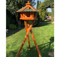 DARLUX Vogel Futter Haus L Sechseck Holz Vogelhaus mit Ständer Braun/ Grün Garten Vogelfutterhaus Wetterfest