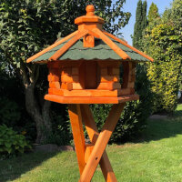 DARLUX Vogel Futter Haus L Sechseck Holz Vogelhaus mit Ständer Braun/ Grün Garten Vogelfutterhaus Wetterfest