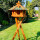 DARLUX Vogel Futter Haus L Sechseck Holz Vogelhaus mit Ständer Braun/ Grün Garten Vogelfutterhaus Wetterfest