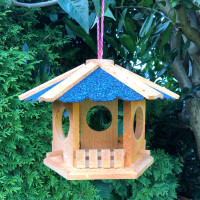 DARLUX Sechseck Vogel Futter Haus  Futterstelle Vogelhaus Hängend Braun/ Blau