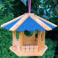 DARLUX Sechseck Vogel Futter Haus  Futterstelle Vogelhaus Hängend Braun/ Blau