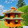 DARLUX Vogelvilla XL Futterstelle Sechseck Doppelstock Holz Vogelhaus Braun/ Grün Garten Vogelfutterhaus Wetterfest