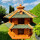 DARLUX Vogelvilla XL Futterstelle Sechseck Doppelstock Holz Vogelhaus Braun/ Grün Garten Vogelfutterhaus Wetterfest