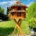 DARLUX Vogelvilla XL Futterstelle Sechseck Doppelstock Vogelhaus+Ständer Braun/ Grün Garten Vogelfutterhaus Wetterfest