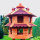 DARLUX Vogelvilla L Sechseck Doppelstock Holz Vogelhaus Futterstelle Braun/ Rot Garten Vogelfutterhaus Wetterfest