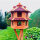 DARLUX Vogelvilla L Sechseck Doppelstock Holz Vogelhaus Futterstelle Braun/ Rot Garten Vogelfutterhaus Wetterfest