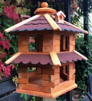 DARLUX Vogelvilla L Sechseck Doppelstock Holz Vogelhaus + Ständer Braun/ Rot Garten Vogelfutterhaus Wetterfest