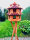DARLUX Vogelvilla L Sechseck Doppelstock Holz Vogelhaus + Ständer Braun/ Rot Garten Vogelfutterhaus Wetterfest