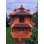 DARLUX Vogelvilla L Sechseck Doppelstock Holz Vogelhaus + Ständer Braun/ Rot Garten Vogelfutterhaus Wetterfest