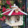 DARLUX Vogel Futter Haus L Sechseck Holz Vogelhaus Futterspender Natur/ Rot