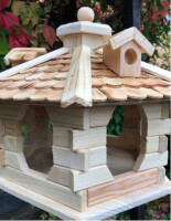 DARLUX Vogel Futter Haus L Sechseck Holz Vogelhaus Futterspender Naturr/Geflammt