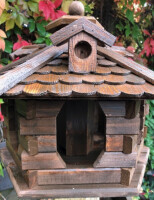 DARLUX Vogelhaus L Vogel Futter Haus Futterstelle Sechseck aus Holz Dunkelbraun