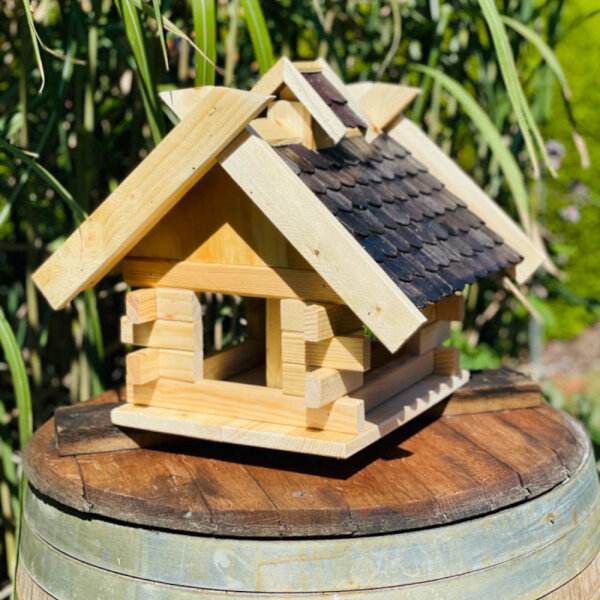 DARLUX Rechteckiges Vogel Futter Haus aus Holz Vogelhaus Natur/Dunkelbraun
