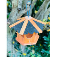 DARLUX Sechseck Vogel Futter Haus  Futterstelle Vogelhaus Hängend Braun/Dunkel