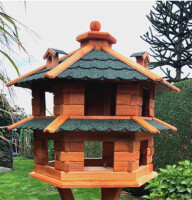 DARLUX Vogelvilla L Sechseck Doppelstock Holz Vogelhaus + Ständer Braun/ Grün Garten  Vogelfutterhaus  Wetterfest