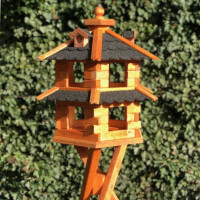 DARLUX Vogelvilla L Sechseck Doppelstock Holz Vogelhaus Futterstelle Braun  /Schwarz Garten Vogelfutterhaus Wetterfest