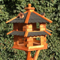 DARLUX Vogelvilla L Sechseck Doppelstock Vogelhaus + Ständer Braun/ Schwarz Garten Vogelfutterhaus Wetterfest