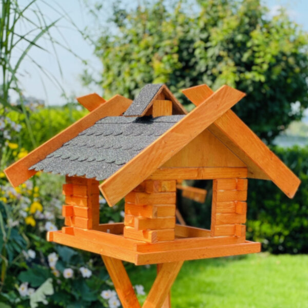 DARLUX Rechteckiges Vogel Futter Haus XL Futterstelle Holz Vogelhaus Braun/Dunkel