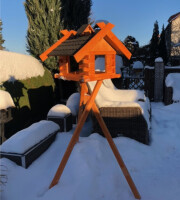 DARLUX Rechteckiges Vogel Futter Haus XL Vogelhaus + Ständer Braun/ Dunkel