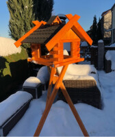DARLUX Rechteckiges Vogel Futter Haus XL Vogelhaus + Ständer Braun/ Dunkel