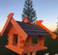 DARLUX Rechteckiges Vogel Futter Haus XL Vogelhaus + Ständer Braun/ Dunkel